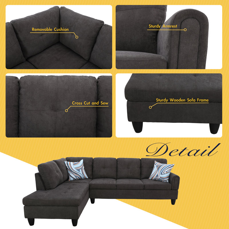 Almarie 97" 2 - Piece Upholstered Sectional, Right Hand Facing, Dark Brown