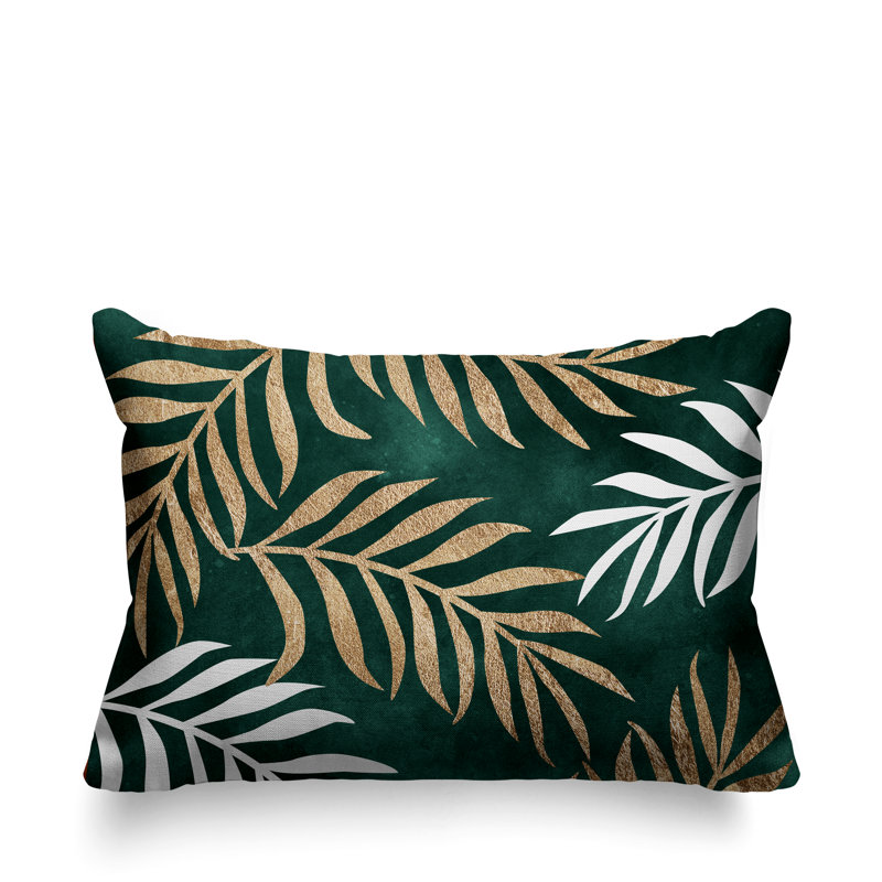 Coussin lombaire intérieur / extérieur Bobo Fern, Émeraude / or / blanc