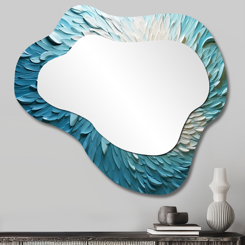 Miroir mural décoratif asymétrique Elation of Provenance en bleu clair - Vagues, 25 po x 28 po