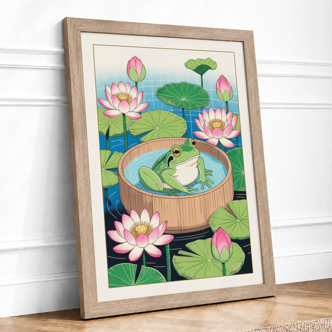Frog in Lily Pond Botanical - Framed Print