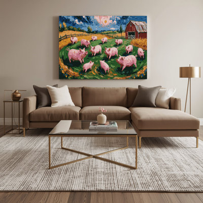 Farm Pigs Green Canvas Wall Art