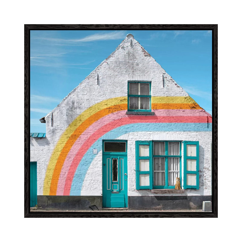 Rainbow House by Erin Summer - Print on Canvas, Black Framed, 66.04cm H x 66.04cm W x 3.81cm D