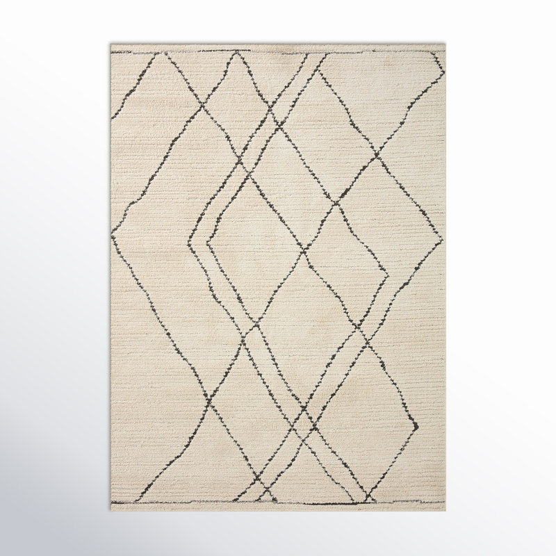 Kismet Geometric Machine Made Power Loom Polyester Area Rug in Ivory/Charcoal, Rectangle 7'10" x 10'