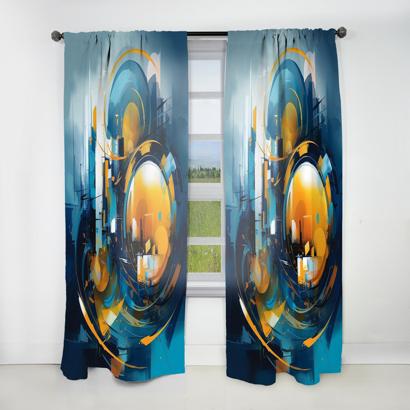Bleu et jaune pierre fluide I - Rideau en marbre abstrait - Velours obscurcissant - 1 panneau, L 52 po x L 120 po