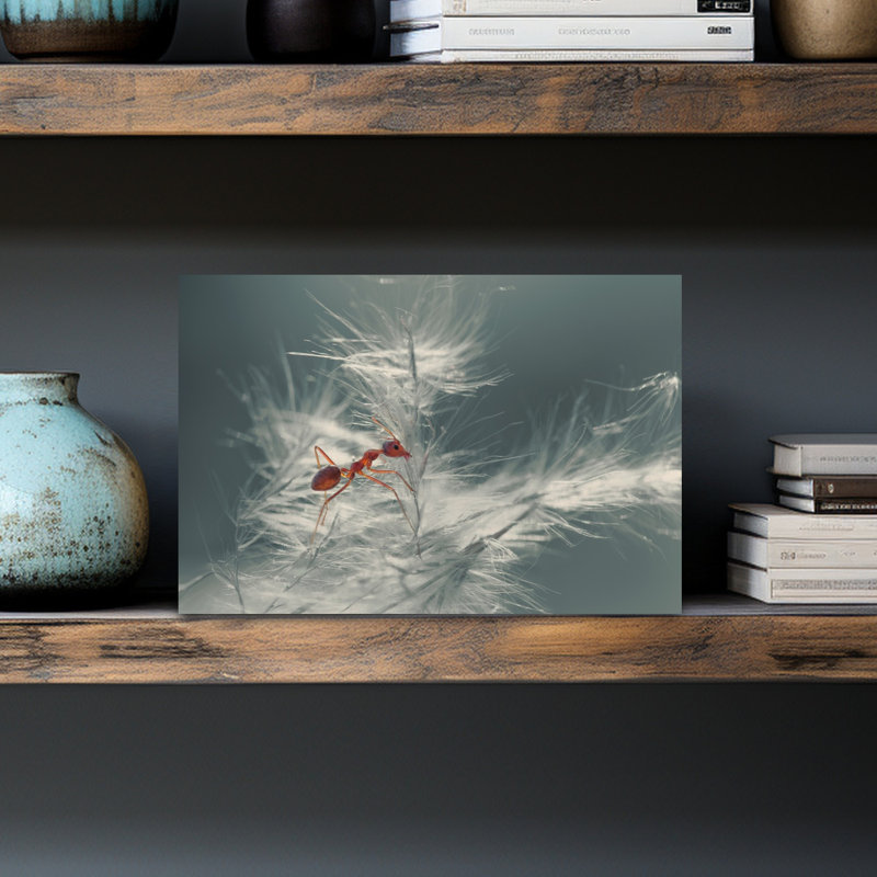 Red Ant On Feather Plant Delicate Contemporary Ant Nature Plant Wall Art Print by Rooswandy Juniawan - Print