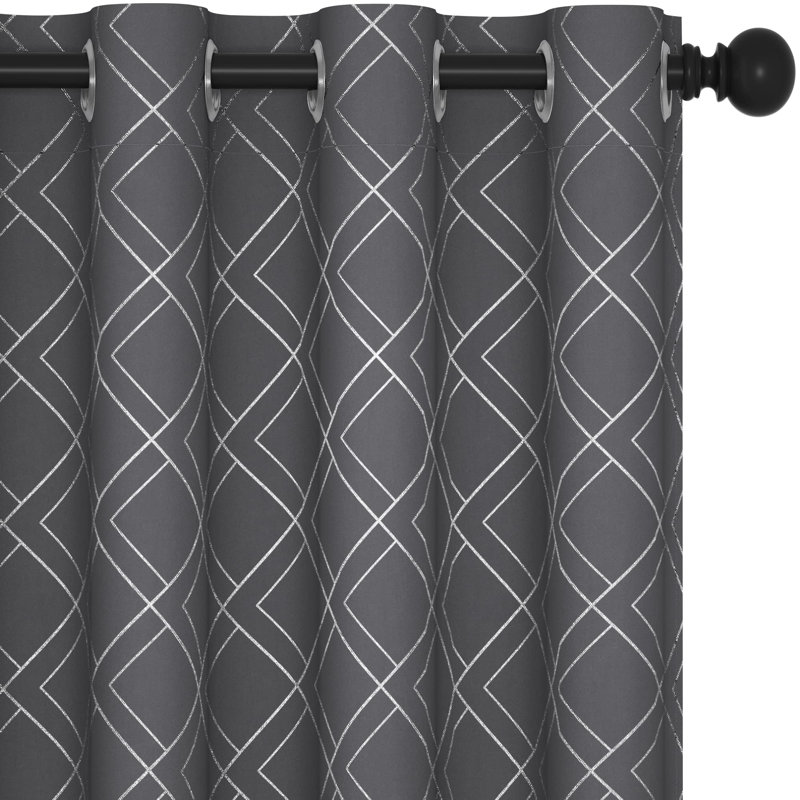 Silver Printed Room Darkening Grommet Curtains (Set of 2), Gray, 42" W x 54" L
