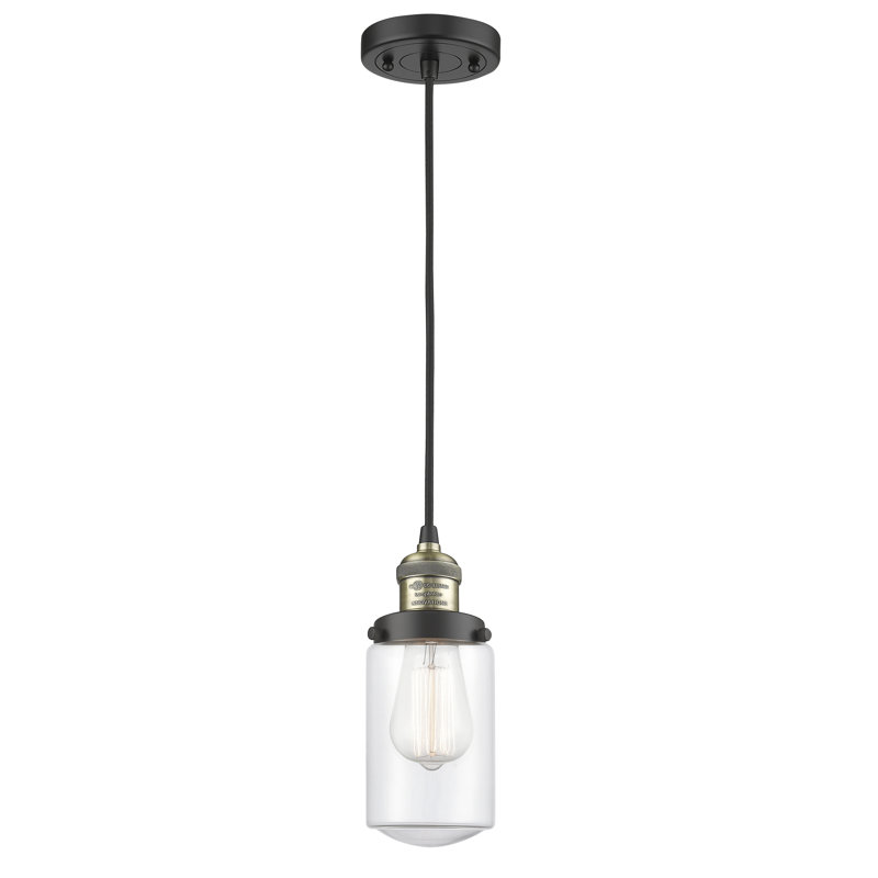 Luminaire suspendu 1 lumières scolaire single Saroyan, Transparent, Laiton antique noir, Ampoule DEL 6 watts Vinage