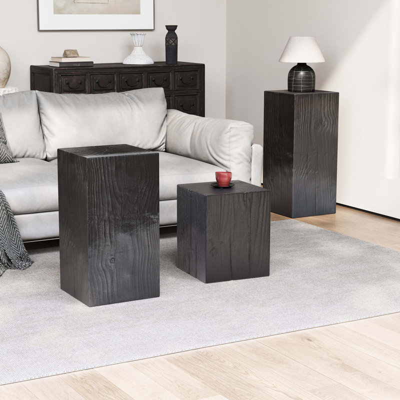 Ensemble de tables d'appoint de style rétro naturel, tables de bout empilables, table d'appoint MGO à colonne carrée pour le salon, la chambre à coucher, le bureau, couleur noire