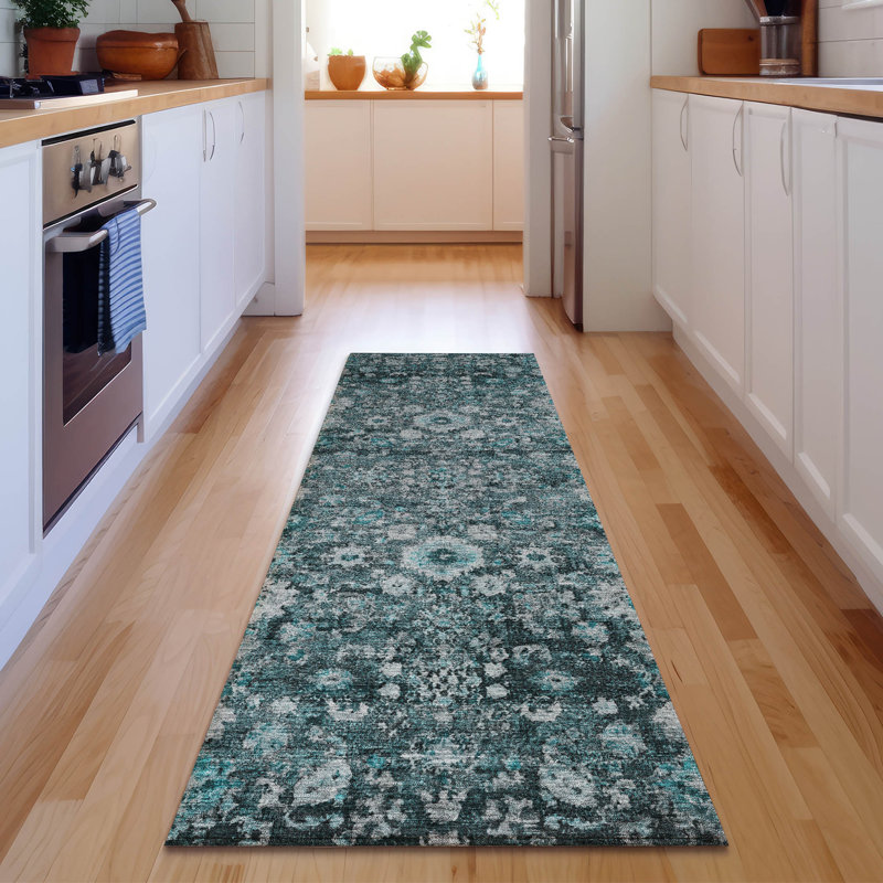 Premium Machine Washable Cerrito Teal Rug, Runner 2'3" x 7'6"