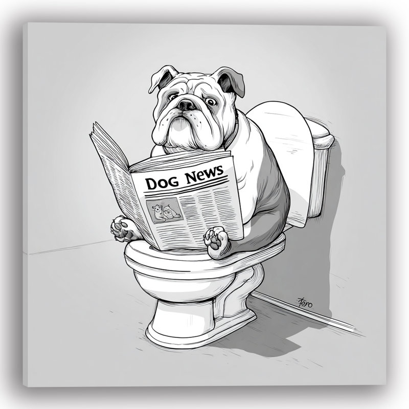 «Dog News Break», art mural sur toile tendue, H 40 po x l 40 po