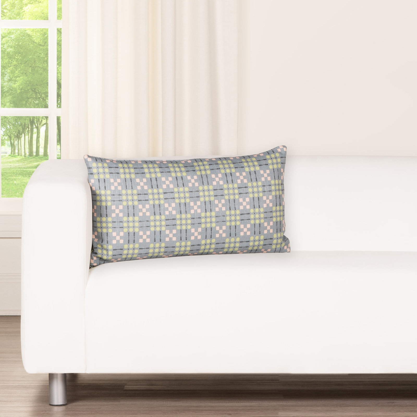Gridwork Geometric Accent Pillow, Feather, Blue, Rectangle 14"H x 26"W
