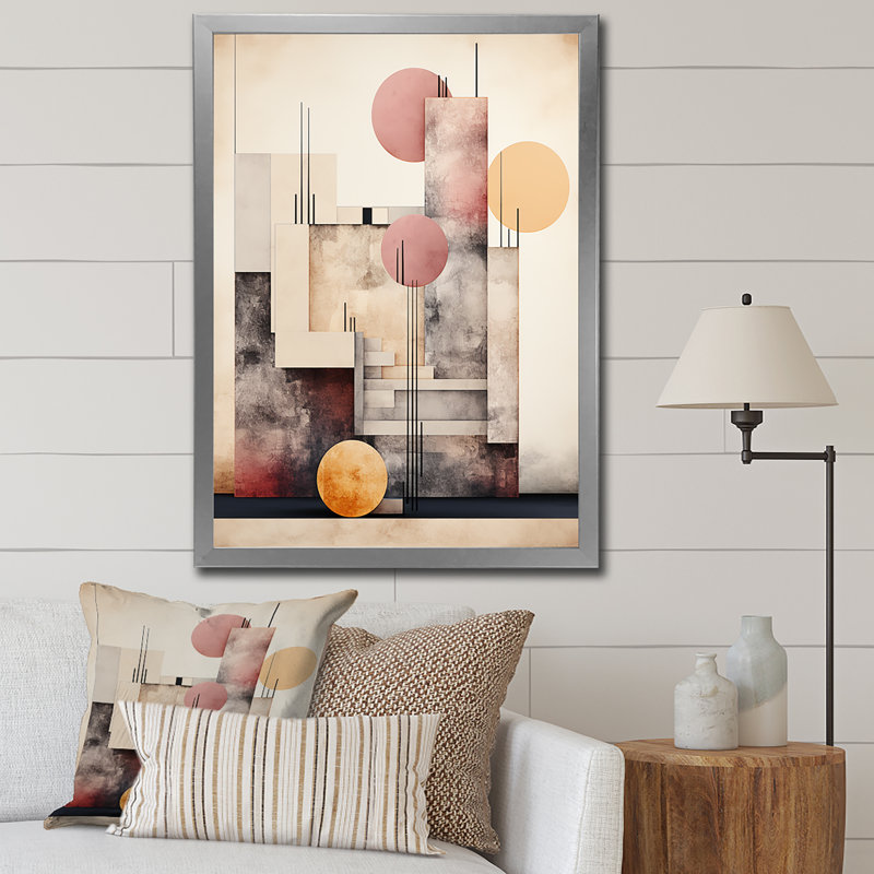 Circulaire boho chic géométrique en rose rétro I - impressions d'art géométriques modernes, H 40 po x l 30 po