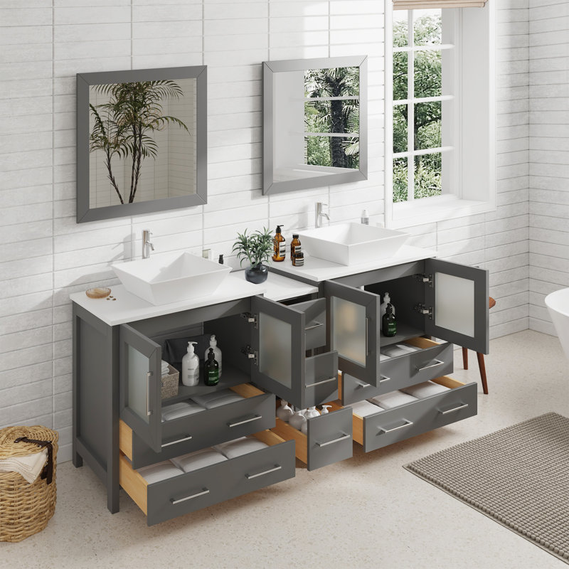  Framed 29.9" Double Bathroom Vanity Set with Mirror, Gray
