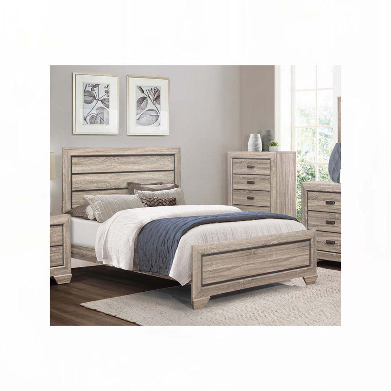 Lit à panneau de style contemporain avec tête de lit en bois, Grand
