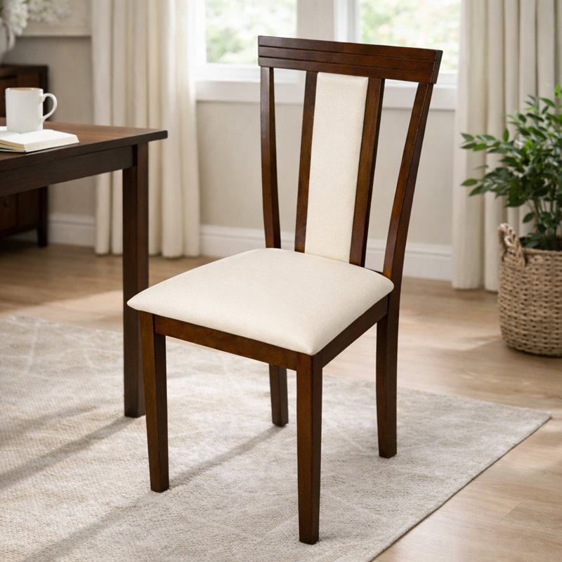 Ensemble de 2 chaises de salle à manger modernes Goode au fini chêne foncé avec sièges rembourrés en polyester beige