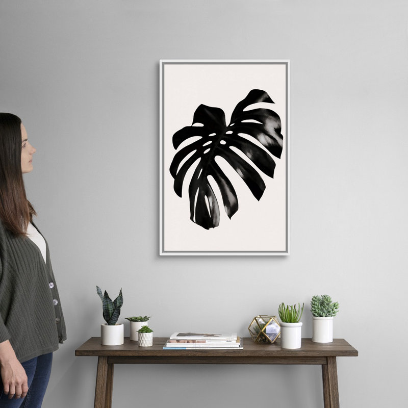 «Black Leaf», art mural sur toile, Toile avec cadre blanc, H 32 po x l 22 po