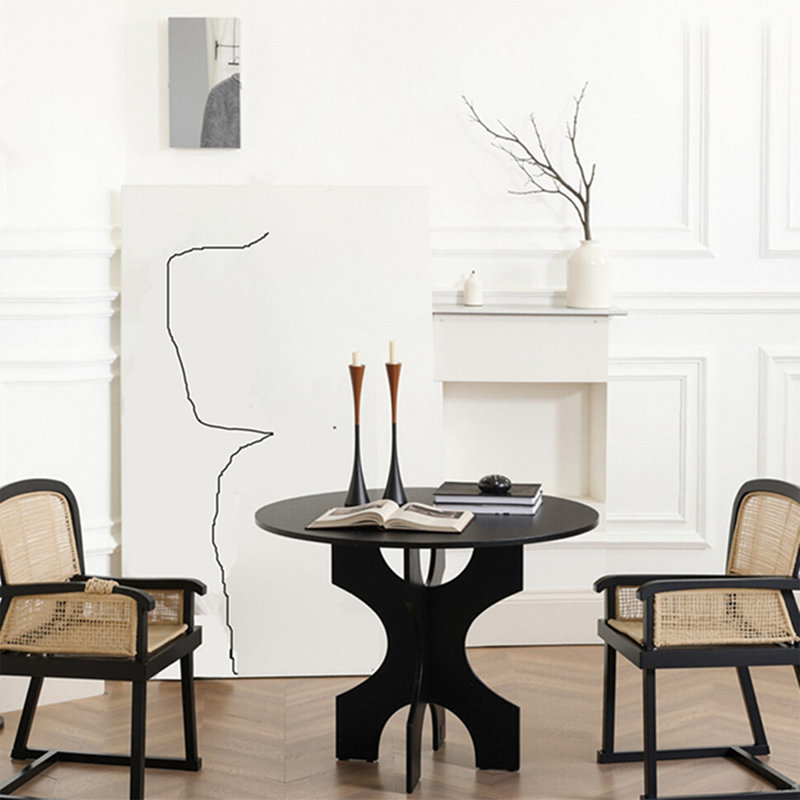 Table de salle à manger ronde noire en bois massif, H 29,53 po x L 35,43 po x l 35,43 po