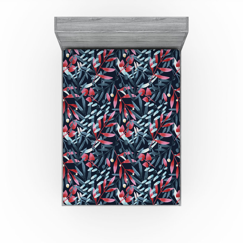 Drap-housse Ambesonne, Corail foncé, ardoise, bleu / floral, Drap-housse grand