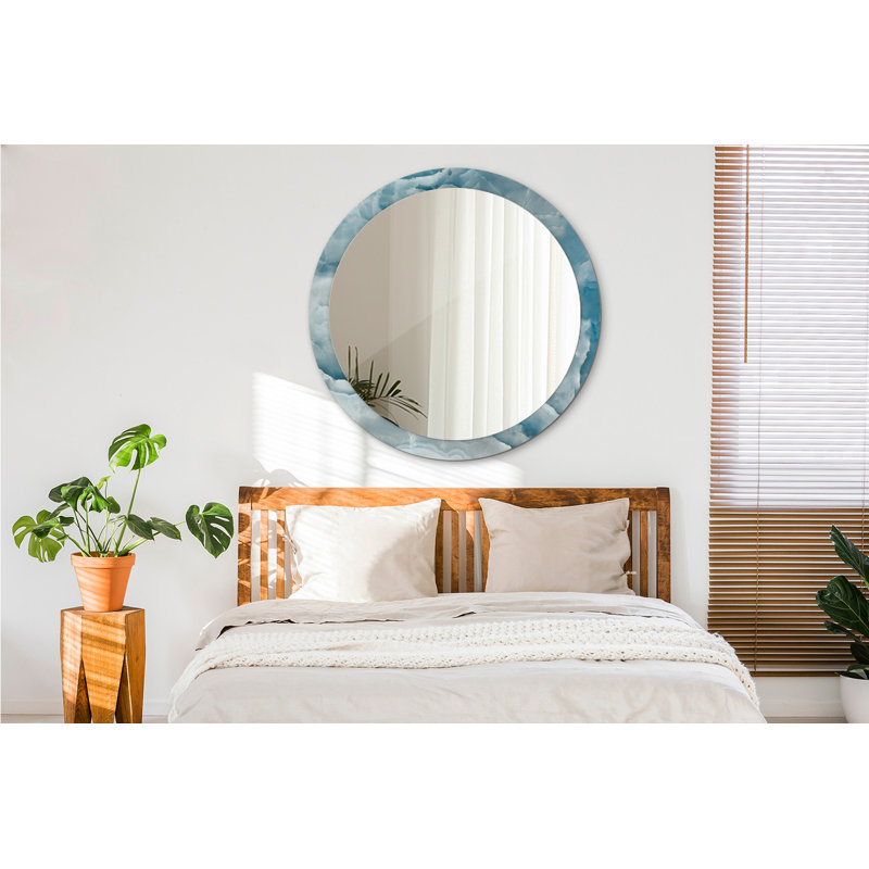 Huldar Glass Flat Wall Mirror, Abstract Charcoal & Rose Gold Geode, 100cm H x 100cm W