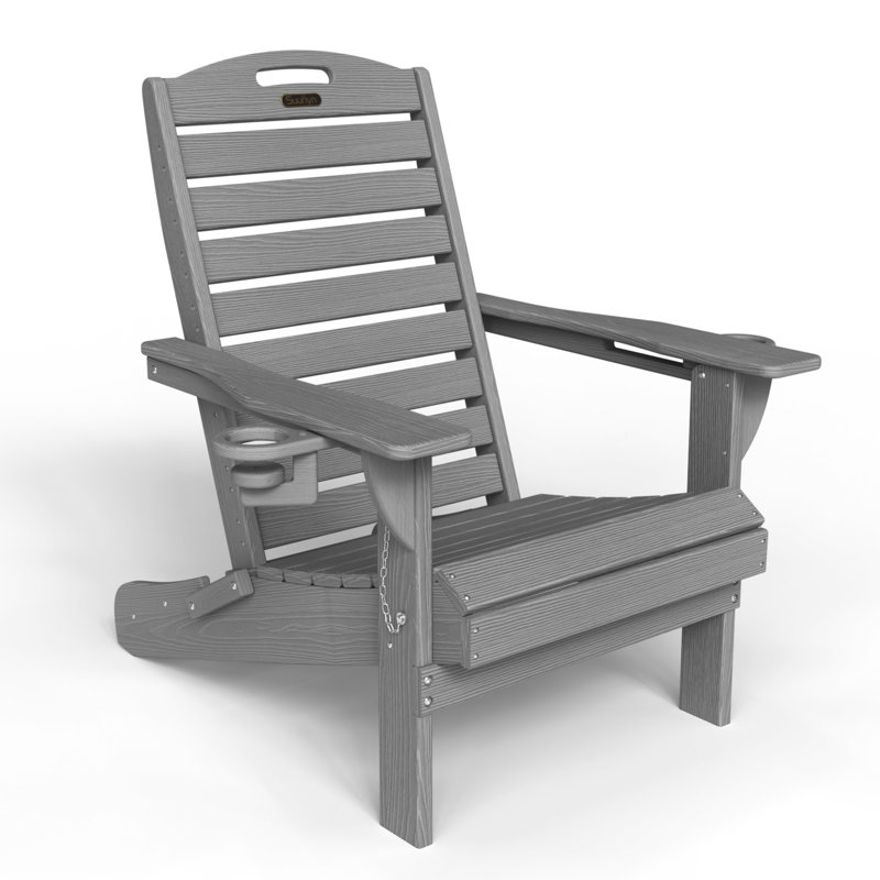 Outdoor Fire Pit Chairs Weather-Resistant HDPE Foldable Outdoor Adirondack Chair With Cup Holder, Gray