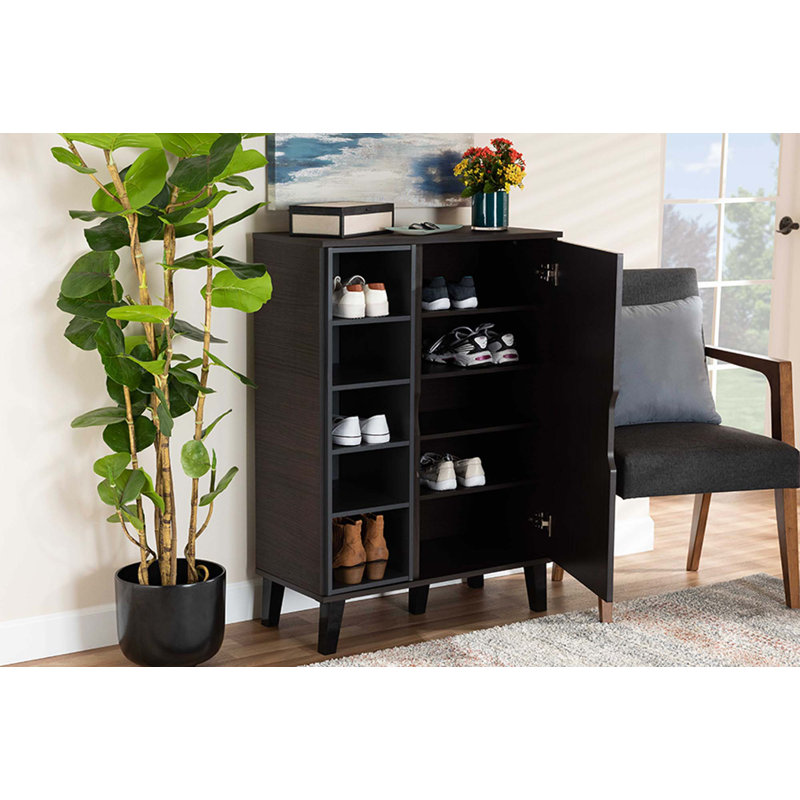 15 Pair Shoe Storage Cabinet, Gray/Dark Brown