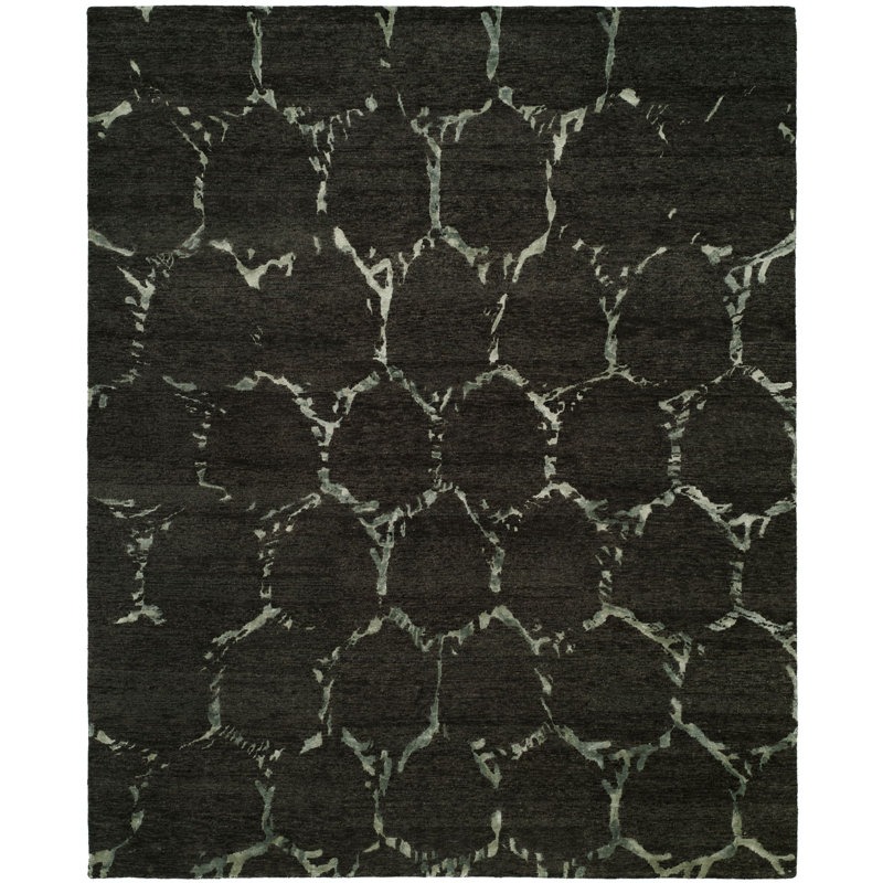 Levasy Geometric Area Rug in Black, Rectangle 3' x 5'