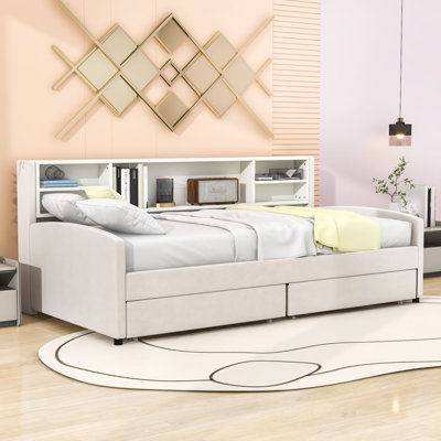 Twin Upholstered Platform Bed with Storage Shelves and 2 Drawers by Latitude Run