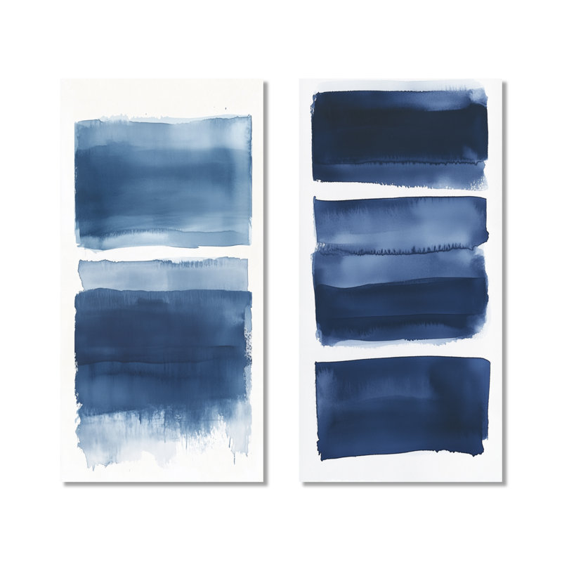 Indigo horizon - paysage abstrait minimaliste, art mural 2 pièces, H 40 po x l 40 po, Toile tendue