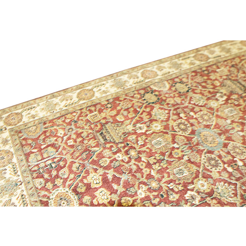 Hand Knotted Wool Area Rug in Red And Ivory