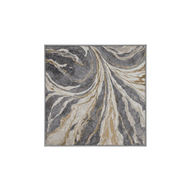 Machine Washable Gray Area Rug, Square 6'