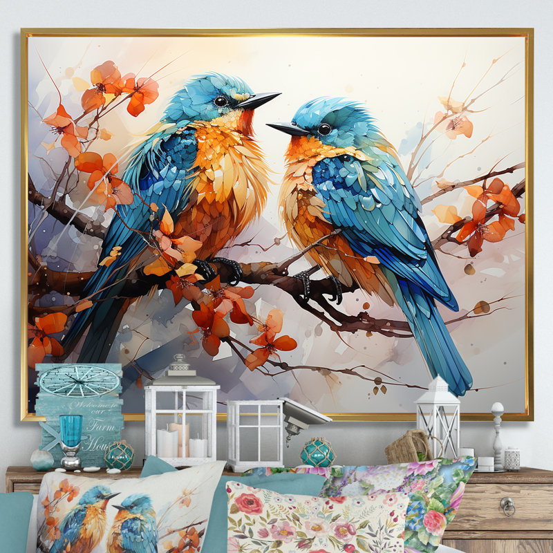 «Birds Of Paradise Minimalisme Dream I» sur toile, Cadre flottant doré, H 34 po x l 44 po