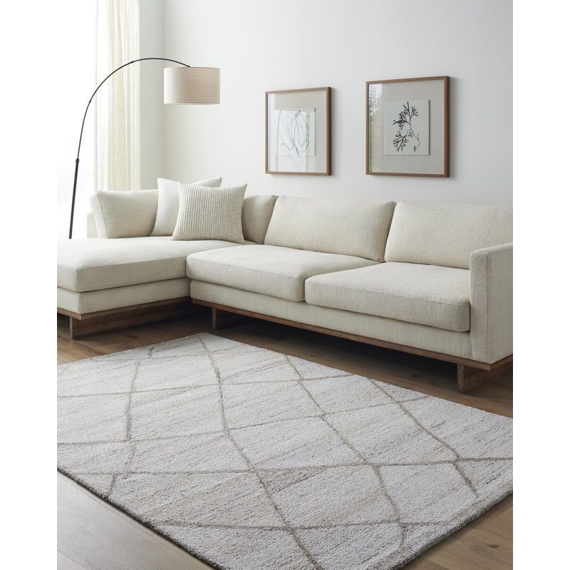 Rectangle Roze Geometric Hand Tufted Polyester Area Rug in Light Gray, Rectangle 2' x 3'
