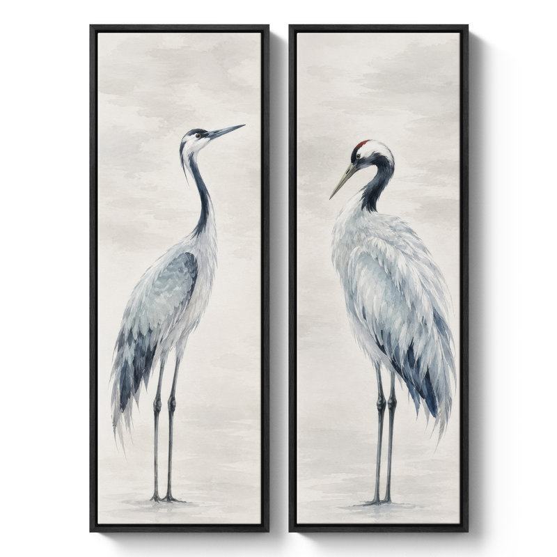 Couple de grues bleues et grises – Ensemble de 2 impressions encadrées sur toile 60 po x 20 po x 2, H 60 po x l 20 po