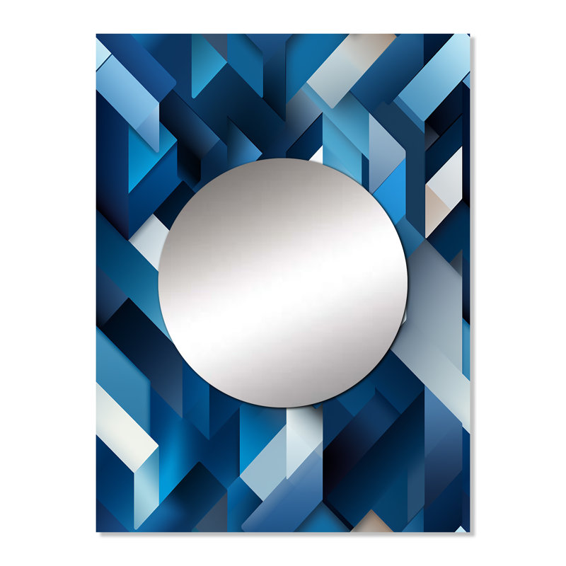 Polygones minimalistes blancs et bleus géométriques - miroir décoratif géométrique, miroir mural moderne, impression d'art en métal