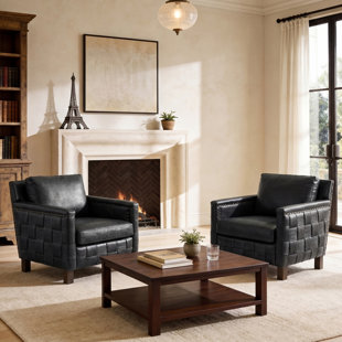 Vintage Genuine Leather Armchair with removable back cushions Set Of 2
