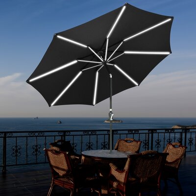 Arlmont & Co. 10Ft Solar Powered LED Light Bar Patio Umbrella With 16 Bar Tilt Crank Outdoor Garden Deck Backyard Market Table -  D1439FB701C647168596E89A019E4581