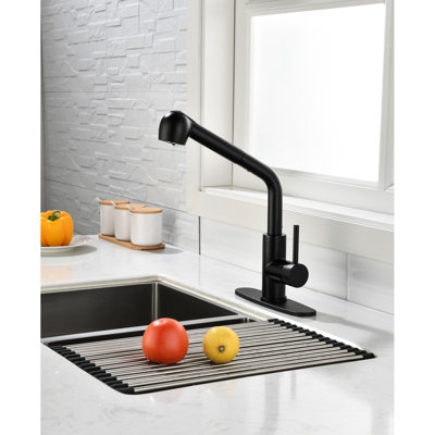 Matte Black Kitchen Faucet With Pull Down , Single Handle Sink Tap 360 Rotating High Nozzle. Corrosion And Rust Treatment For Function. Easily Control Water Temperature Flow A Handle. Stainless Steel
