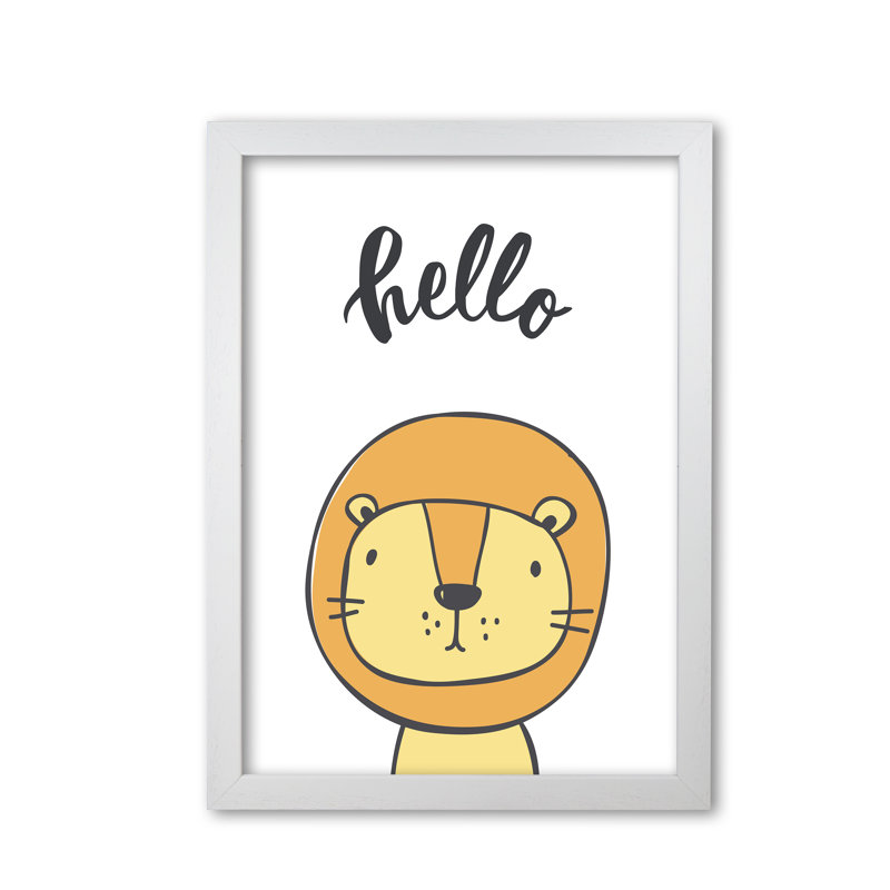 Hello Lion - Print, 85 cm H x 60 cm W x 5 cm D, White Grain Frame