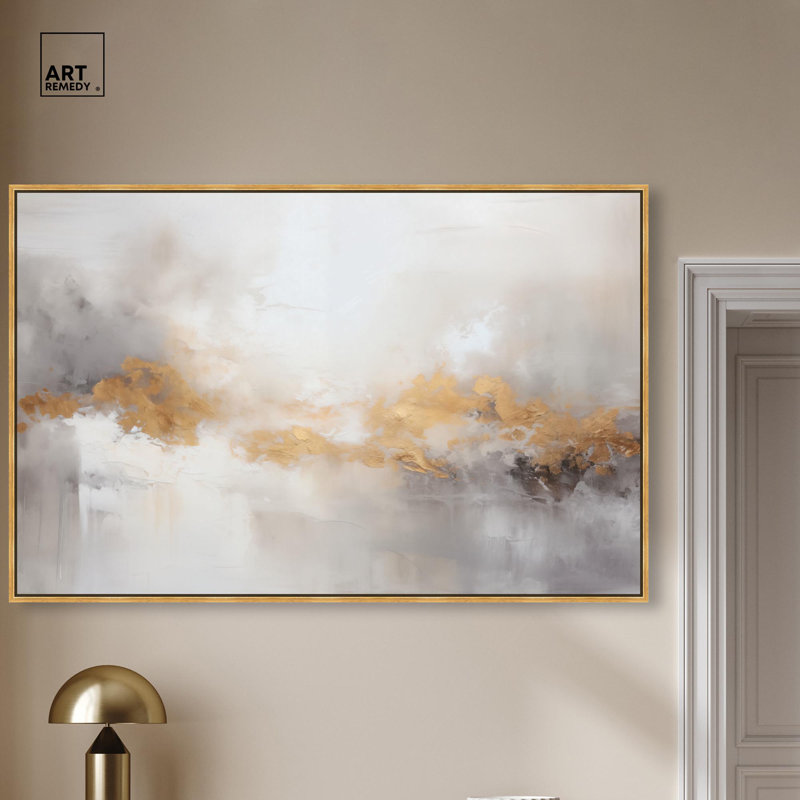 Golden Hour III, art abstrait sur toile de luxe par Art Remedy, H 37 po x l 55 po, Cadre flottant doré