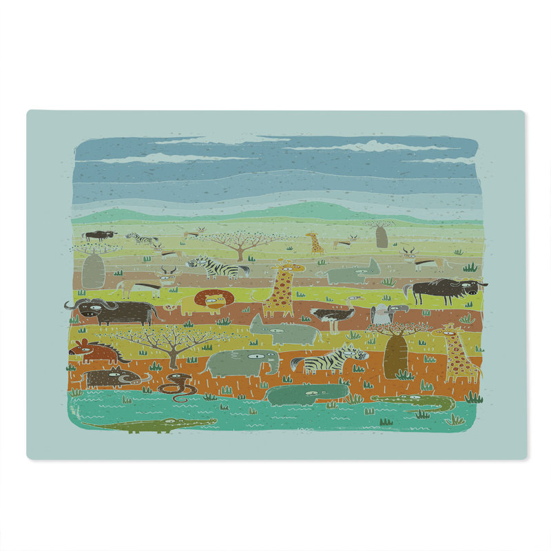 Ambesonne Cartoon Cutting Board Large Size Savannah Multicolor