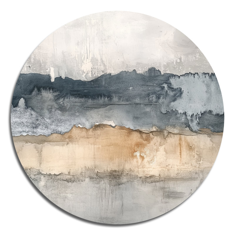 Décoration murale ronde grise et brune en métal - Minimalisme, L 16 po x H 16 po