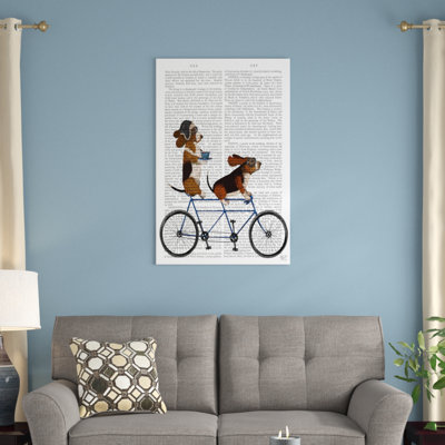 Impression sur toile tendue Fab Funky «Basset hound tandem on print fond»