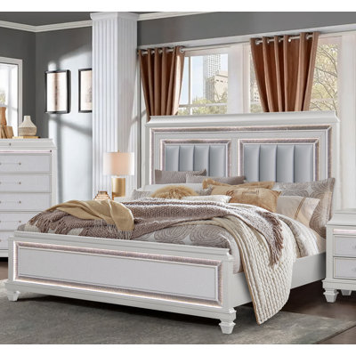 Idoya Upholstered White King Bed with LED Lighting