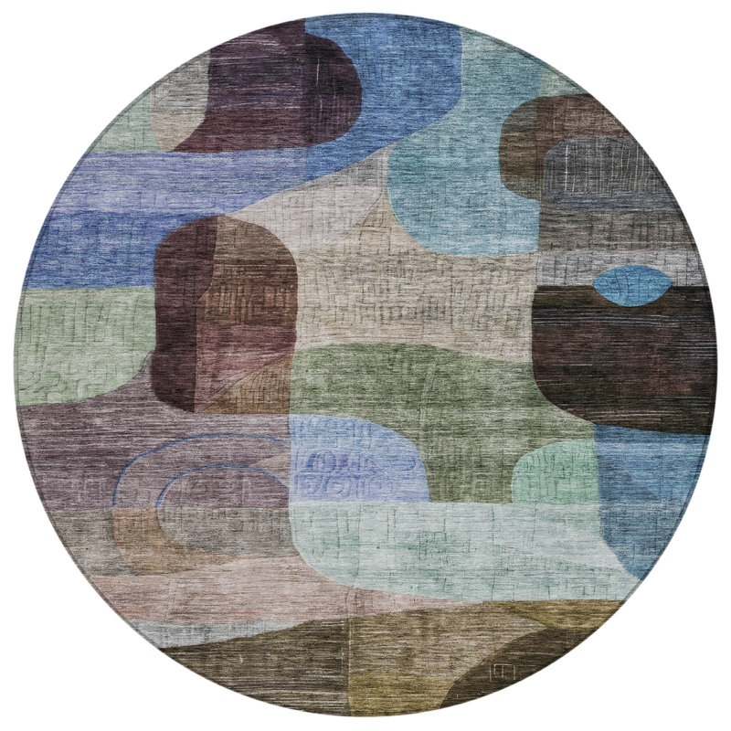 Elina Brown Washable Indoor-Outdoor Rug - , 8' x 8'