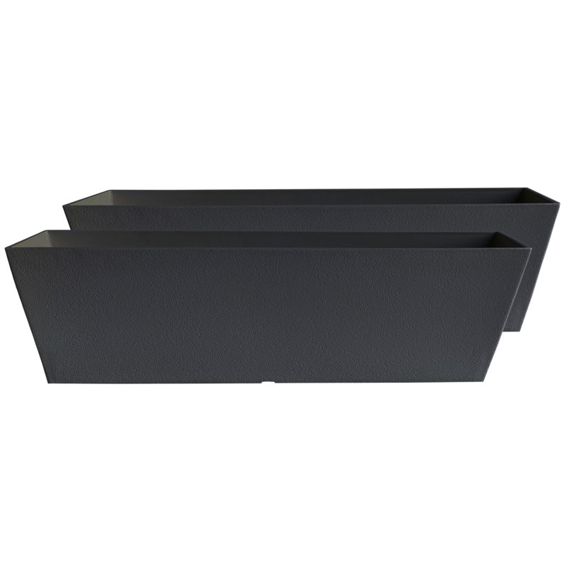 Acerra Black Rectangular Resin Outdoor Window Box Planters, Set of 2