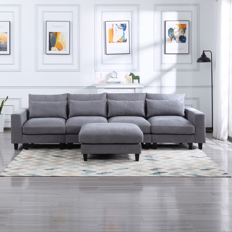 Canapé modulaire 5 pièces rembourré, Mélange de polyester gris clair