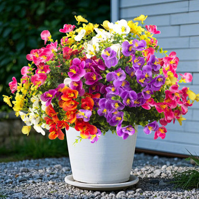 Outdoor Artificial Flowers UV Resistant - Realistic Faux Floral Arrangements For Garden, Patio, Porch Décor - All-Weather Fade Proof & Low Maintenance (12 Pack, Mixed Styles)