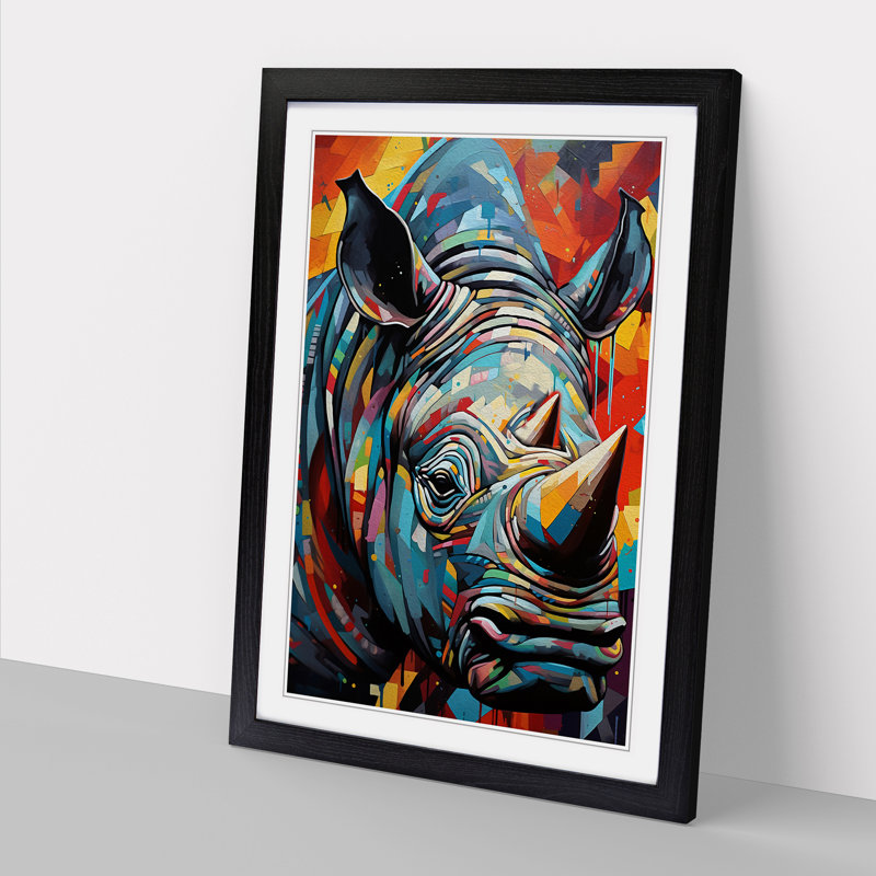 Rhino Constructivism - Single Picture Frame Print on Wood, Black Framed, 64cm H x 46cm W x 2cm D