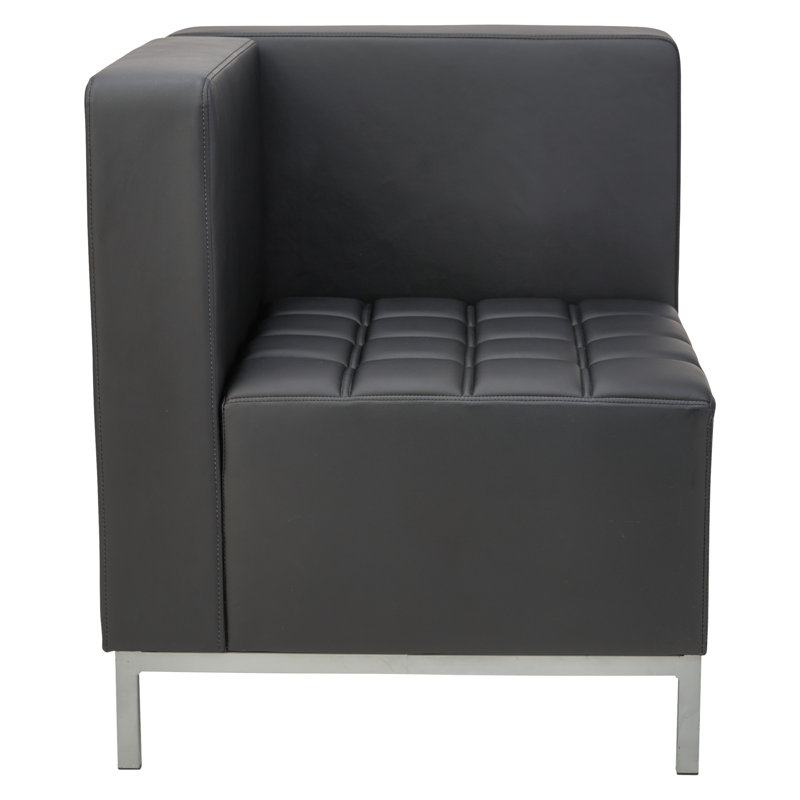 Black Tufted Corner Reception Chair with Silver Metal Frame