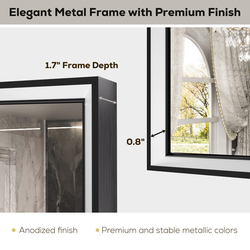Front LED Anti-Fog Bathroom Vanity Mirror with Beveled Metal Framed, 30" x 40", Matte Black, Rectangle